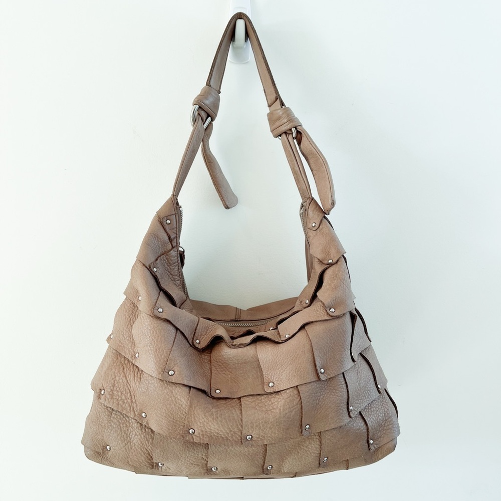 B. Makowsky Large Slouchy Boho Leather Light Brown Hobo Bag - Picture 4 of 16